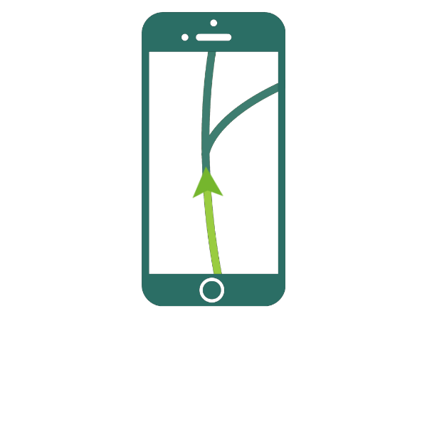 Telefon som viser en GPS-pil som kjører på en vei. Veien viser hva som gjenstår og hva som er gjort.
